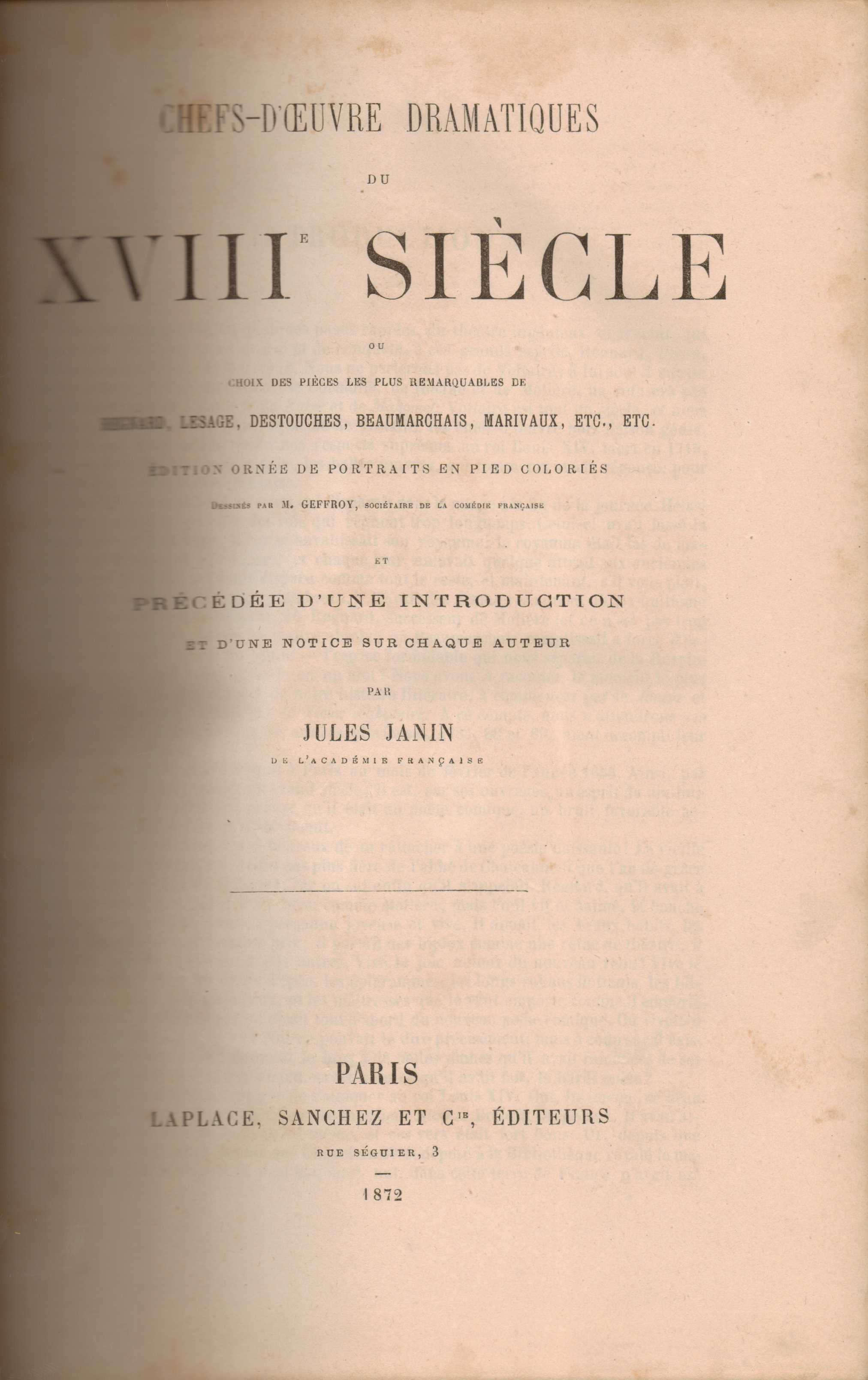 Image for Chefs-D'oeuvre Dramatiques du XVIII Siecle ou choix des pieces les plus remarquables de Regnard, Lesage, Destouches, Beaumarchais, Marivaux, etc., etc.