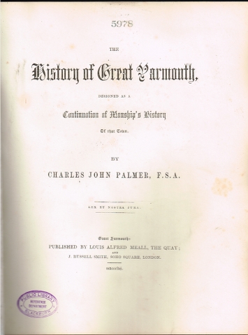Image for The History of Great Yarmouth, designed as a Continuation of Manship's History of that Town.