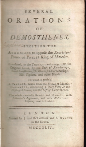 Image for Several Orations of Demosthenes, exciting the Athenians to oppose the Exorbitant Power of Philip King of Macedon.