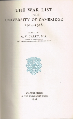 Image for The War List of the University of Cambridge 1914-1918