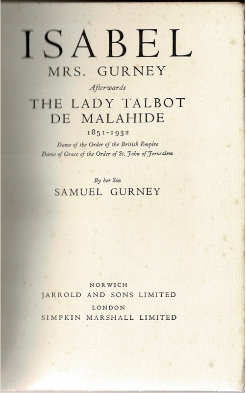 Image for Isabel Mrs. Gurney Afterwards The Lady Talbot de Malahide 1851-1932