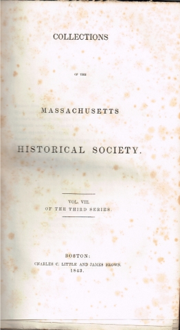 Image for Collections of the Massachusetts Historical Society Vol. VIII. of the Third Series.